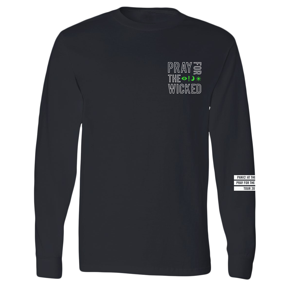Black long-sleeved t-shirt with ’Pray for the Wicked’ text on the chest.