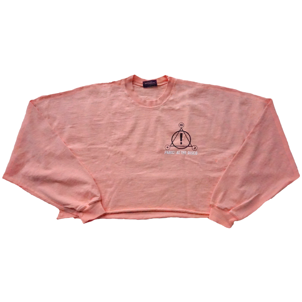 Pink cropped sweatshirt with a small logo on the chest.