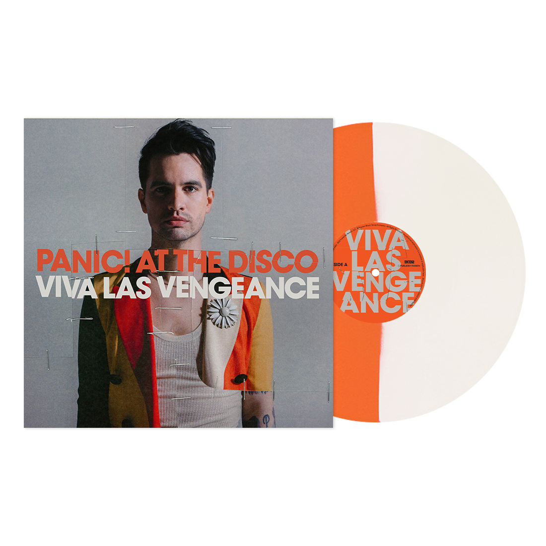 Vinyl record album of Panic! At The Disco’s ’Viva Las Vengeance’ with cover art featuring a person in colorful clothing.