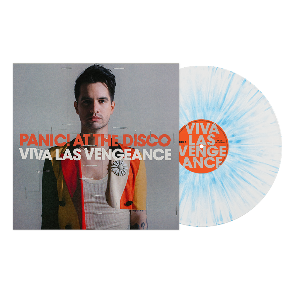 Vinyl record album of Panic! At The Disco’s ’Viva Las Vengeance’ with cover art and splatter-colored disc.