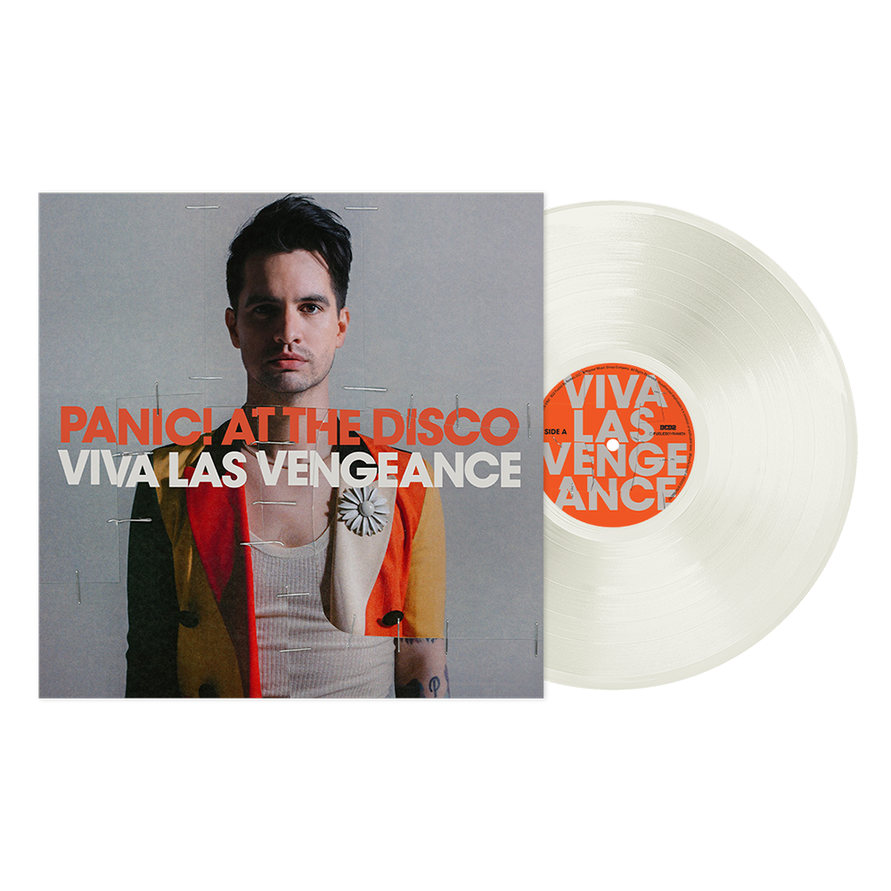 Vinyl record album of Panic! At The Disco’s ’Viva Las Vengeance’ with cover art featuring a person in colorful clothing.