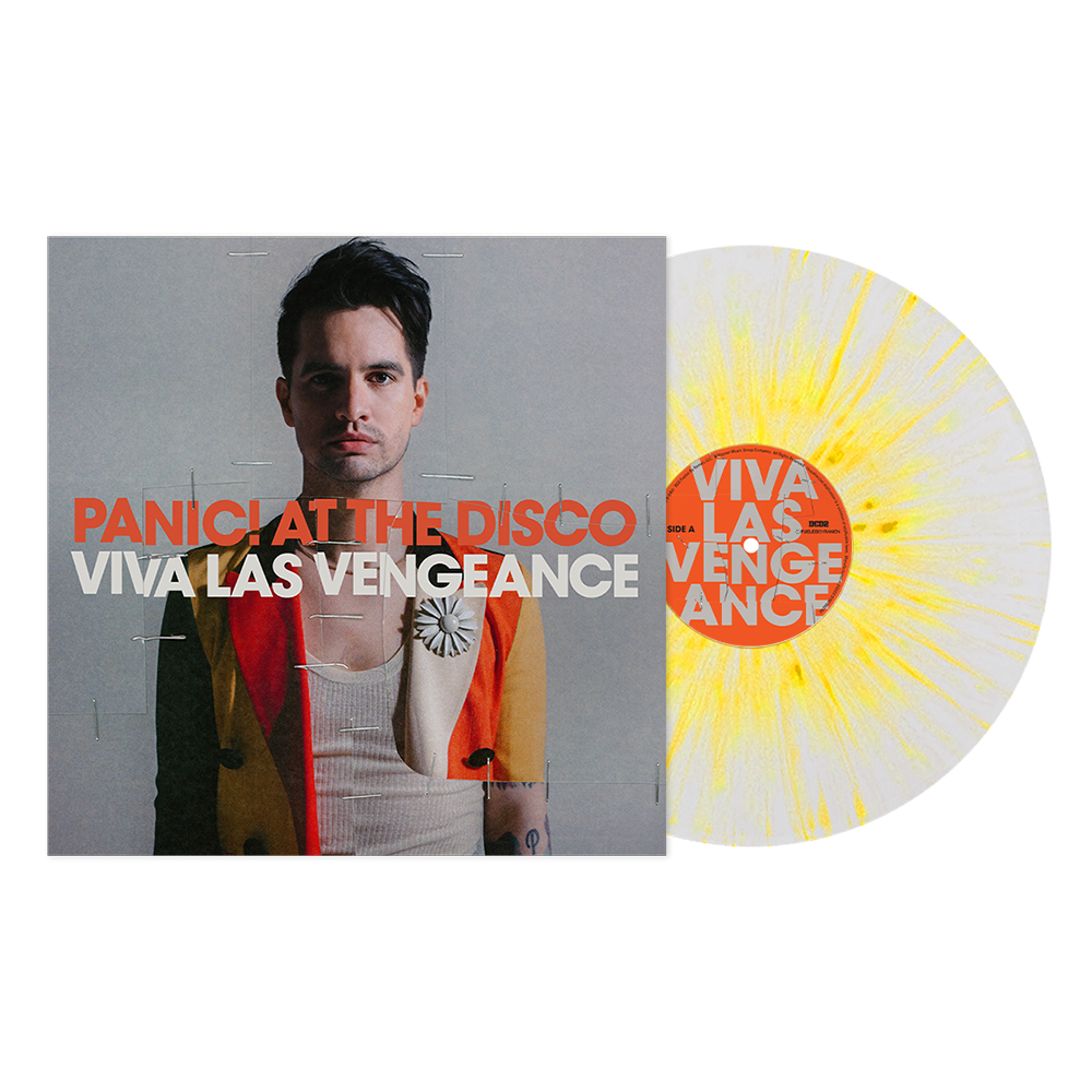 Vinyl record album cover for Panic! At The Disco’s ’Viva Las Vengeance’ with accompanying splatter-design vinyl disc.