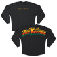 Black long-sleeved shirt with ’Panic! At The Disco’ and ’Home of The Freaks’ text printed on front and back.