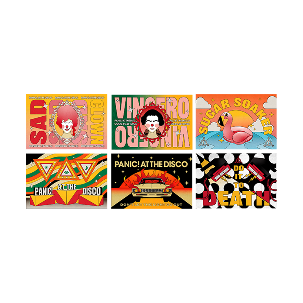 Collection of colorful album cover designs featuring various artistic styles and themes.