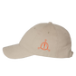Beige baseball cap with an orange geometric logo on the side.